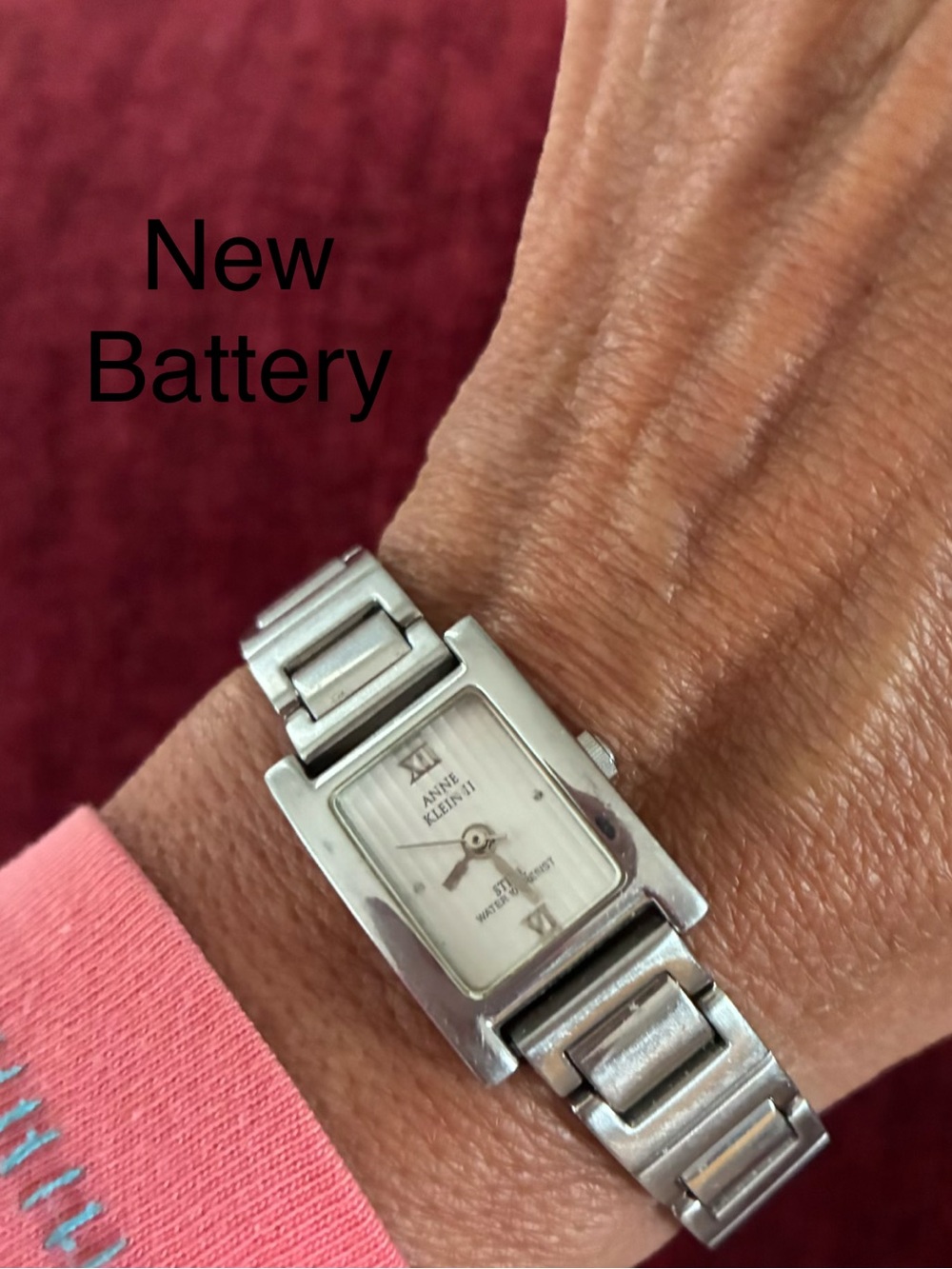 Anne Klein Stainless Steel Silver-Tone Rectangular Bracelet Watch - New Battery